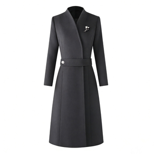 酒店高端气质中长款收腰女职业工作服外套冬季前台接待羊毛呢大衣