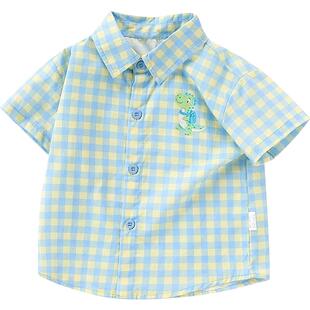 男童短袖衬衫夏季新款童装小儿童帅气格子衬衣宝宝纯棉半袖上衣潮