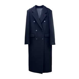 黑色牦牛绒双面羊毛大衣女款2025新款中长款双排扣西服款毛呢外套