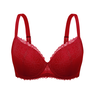 【小风荷】遐大胸显小1mm全罩杯文胸结婚本命年新年红色内衣女薄