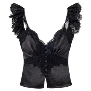 self-portrait 2026早春新款经典黑缎面蕾丝设计感吊带背心上衣