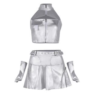 足球宝贝啦啦队服装女团演出服嘻哈街舞舞台装银色韩舞kpop打歌服