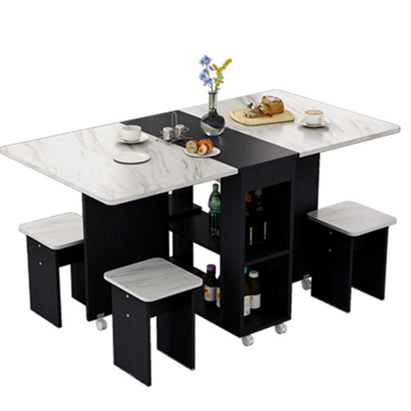 折叠餐桌家用小户型多功能可移动一桌四凳简易租房长方形吃饭桌子