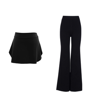 芭蕾舞练功服女黑色假两件微喇叭裤遮胯显瘦套装裙裤舞蹈裤体操服