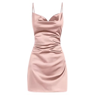 Solid color V-neck slim fit dress for women 收腰修身连衣裙女