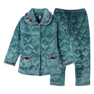 2025年新款珊瑚绒夹棉睡衣女款冬季三层加厚冬天妈妈款加绒家居服