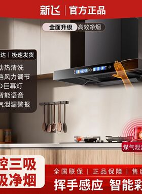 新飞顶吸式油烟机大吸力电机家用自清洗油烟机厨房语音控制油烟机