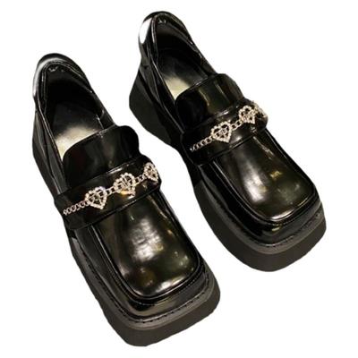 厚底增高小皮鞋方头高跟松糕单鞋