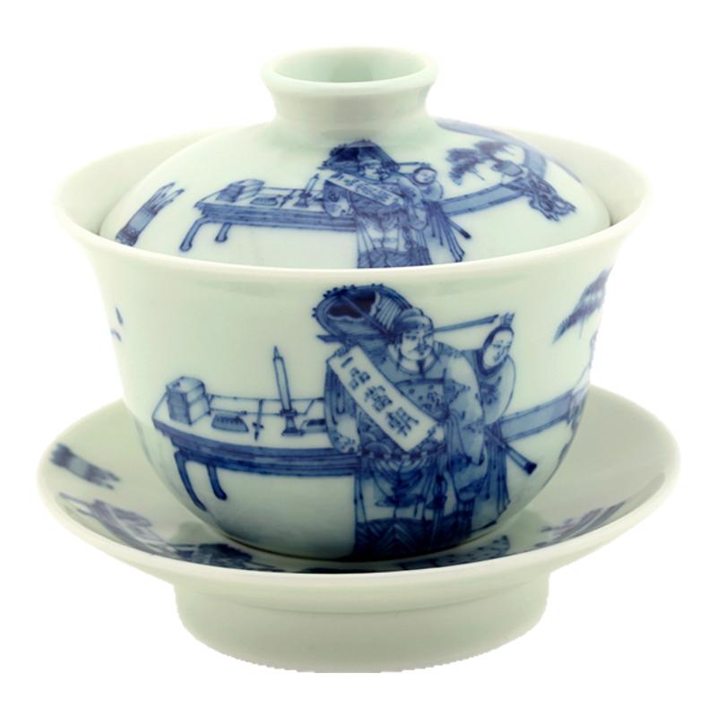 青花瓷盖碗三才景德镇陶瓷茶杯