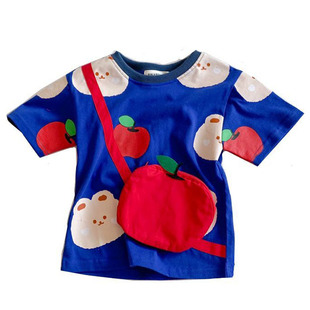 夏款儿童小童女童黄色小兔子胡萝卜斜挎包T恤女孩个性创意上衣