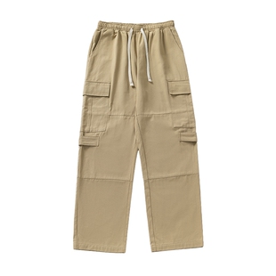 卡其色工装裤男款直筒春秋裤子男士2026新款纯棉休闲裤拖地阔腿裤
