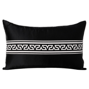 中式古典沙发抱枕黑灰银色条纹腰枕酒店样板间飘窗大靠背靠枕靠垫