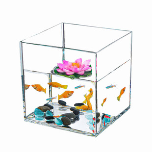 亚克力方形鱼缸透明防摔防爆塑料小型桌面非玻璃正方形儿童客厅pc