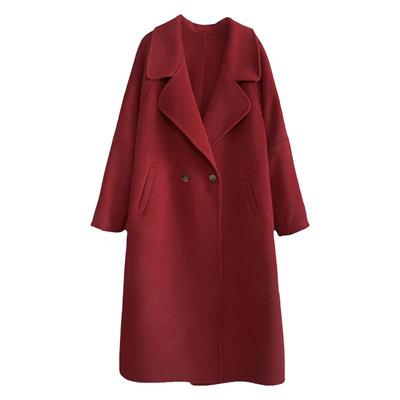 红色双面呢长款毛呢大衣韩版大码