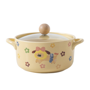 韩式陶瓷微波炉双耳汤碗泡面碗带盖学生宿舍用方便面碗螺丝粉碗