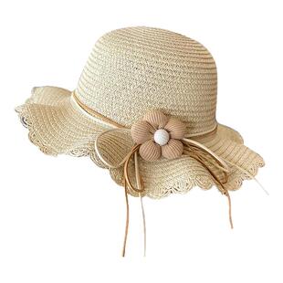 夏天女童遮阳草帽小女孩夏款公主沙滩防晒大檐帽子女宝渔夫帽夏季