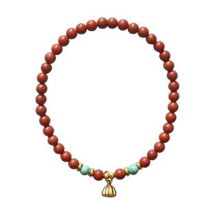 红玛瑙手串女川料凉山天然南红满色满肉绿松石纯银镀金本命年手链