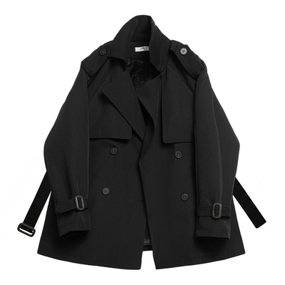 黑色经典廓形小个子风衣百搭显瘦