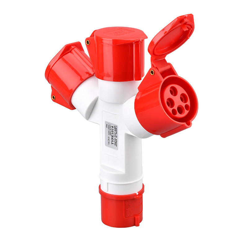 三通工业插头插座连接器防水防爆Y型一分三3/4/5芯16A32A航空
