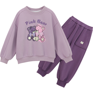 女童加绒套装冬装2025新款洋气儿童卡通时髦套装小女孩休闲两件套