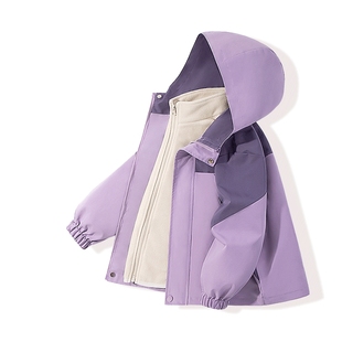 史努比女童外套秋冬款女大童紫色冲锋衣女孩运动服儿童冬装上衣服