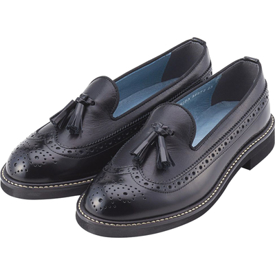 布洛克新款牛皮流苏复古风乐福鞋