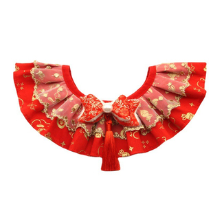 宠物新年围巾招财喜庆围脖猫咪狗狗可爱蕾丝口水巾过年围兜装饰品