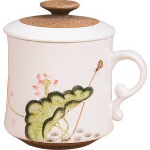 景德镇手绘陶瓷泡茶杯带盖过滤水杯办公茶具个人杯定窑古典杯包邮