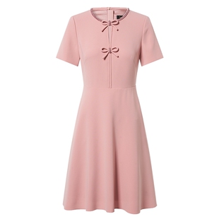 【法式洋装裙】La Koradior拉珂蒂新款圆领短袖礼服裙a字连衣裙