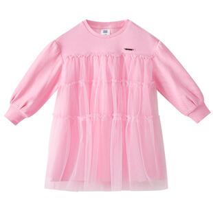 美特斯邦威童装女童连衣裙春季新款儿童针织网纱甜美粉色连衣裙子