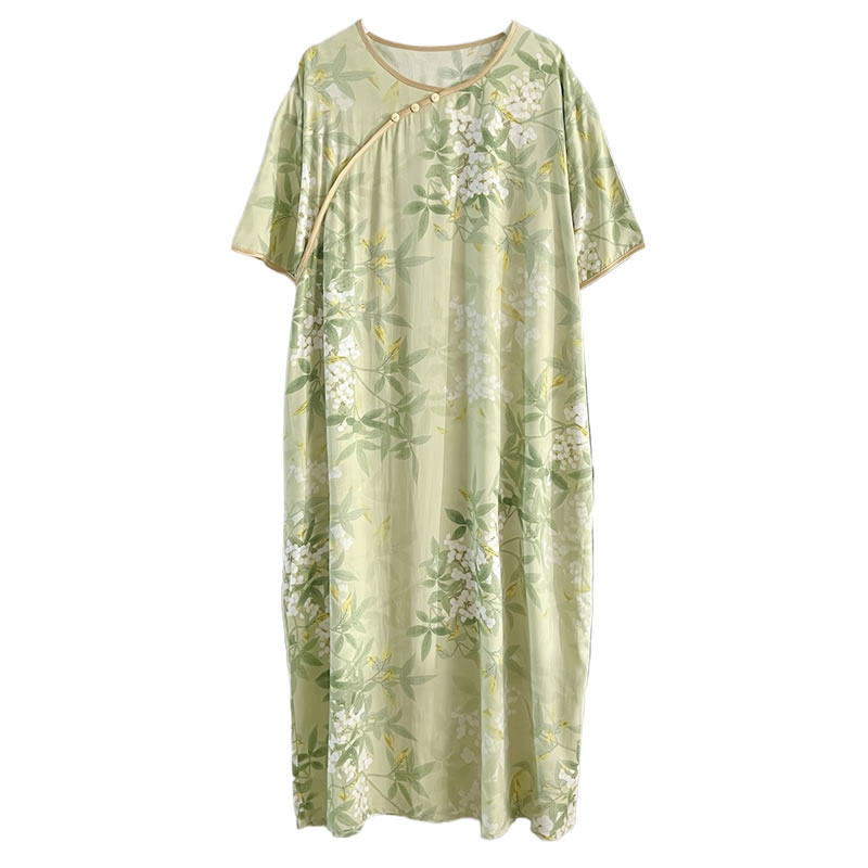 夏装印花绵绸睡裙条纹女夏加大码