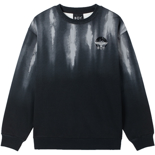 BOYLONDON春季男女同款长袖上衣烫银宽松潮牌圆领套头卫衣N03082