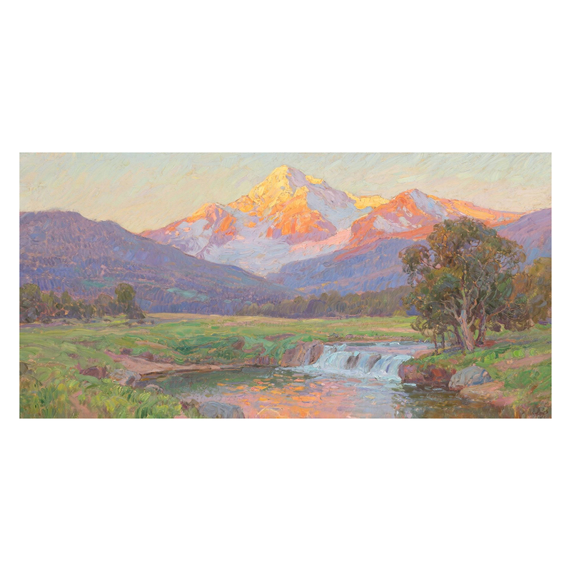 白鹿艺术纯手绘油画日照金山风景