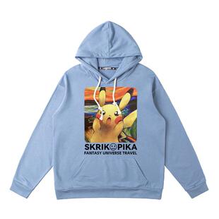 drew呐喊联名皮卡丘卫衣男2025新款猫咪印花儿童秋季连帽外套衣服