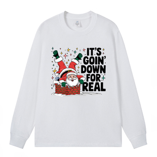 2026跨年圣诞节t恤麋鹿平安夜圣诞老人长袖男女纯棉红色体恤定制