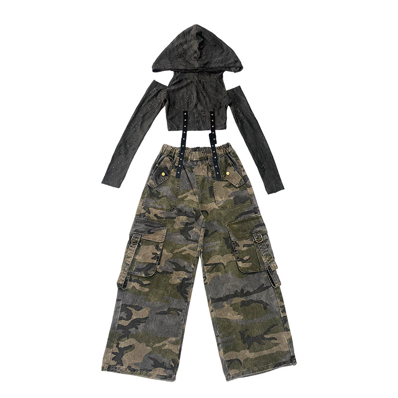 爵士舞女童服装潮酷女孩时髦套装废土风少儿街舞表演服jazz演出服