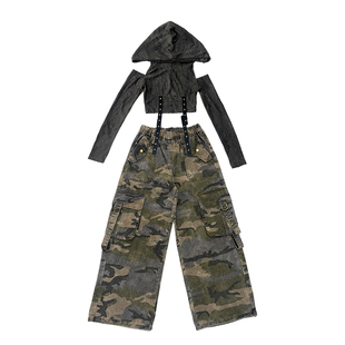 爵士舞女童服装潮酷女孩时髦套装废土风少儿街舞表演服jazz演出服