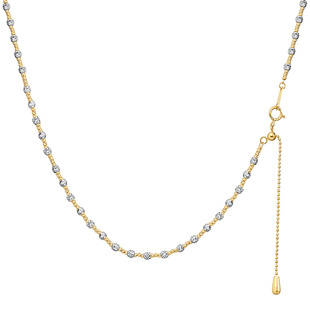 星河 18K金项链锁骨链双色爆闪镭射珠18k金素链au750项链可调节