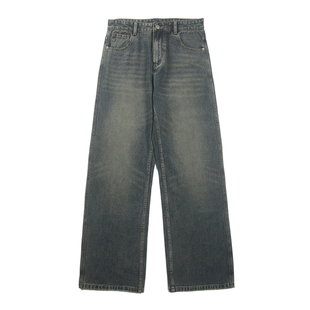 秋冬美式复古Cleanfit水洗做旧牛仔裤男vibe宽松直筒加绒长裤子潮