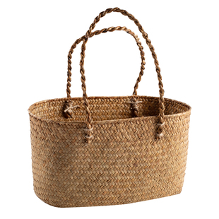 Kens手工草编购物篮创意家用买菜篮子户外野餐篮宠物提篮大号筐子