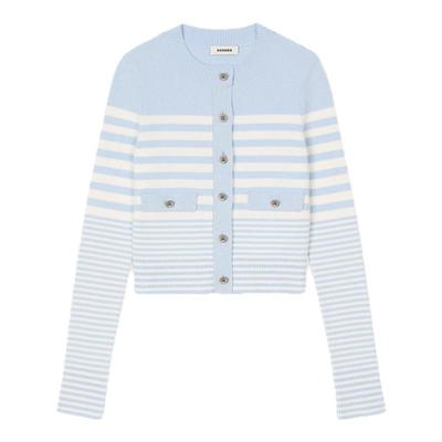 SANDRO女装法式蓝色条纹针织开衫