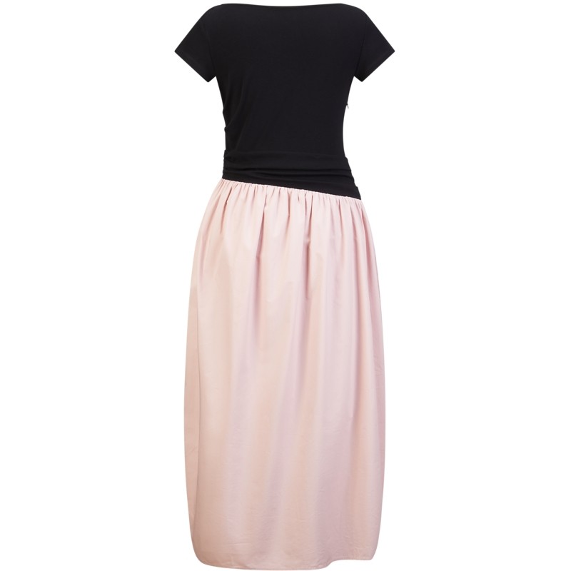 太平鸟郁金香花苞连衣裙假两件春装新款船领通勤连身裙品质感短袖