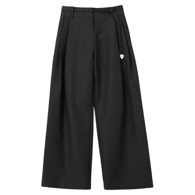 SoloForTwo 拨片西裤 长绒棉黑色弯刀廓形直筒阔腿中低低腰休闲裤