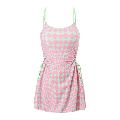 显白泳衣诗凯迪简约格子连体女