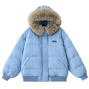 ER刺绣大毛领90白鸭绒连帽羽绒服冬季户外滑雪潮牌防寒保暖外套