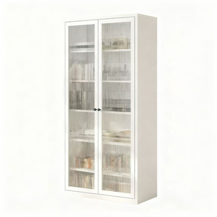 钢制书柜家用铁艺落地置物柜简约现代储物柜书房玻璃门储物储藏柜