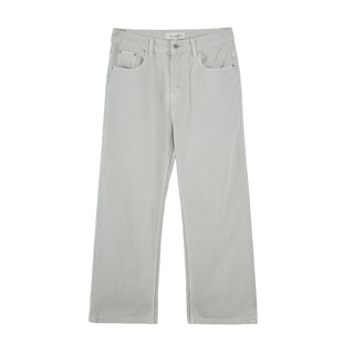 男笙秋冬季阿苏特染14盎司宽松直筒牛仔裤高品质纯棉水泥灰牛仔裤