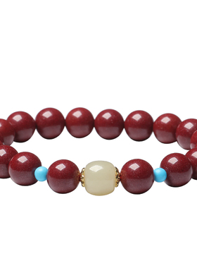 情侣朱砂和田玉帝王转运珠手串