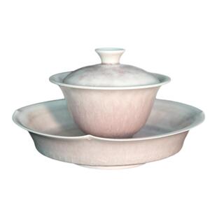 初恋淡粉色二才盖碗景德镇纯手工高温颜色釉冰裂釉茶具套组 120ml