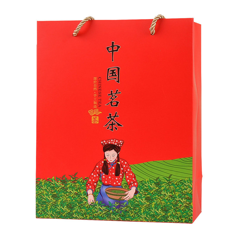 中国茗茶手提袋红茶绿茶加厚通用茶叶礼品袋高档纸质500克包装袋